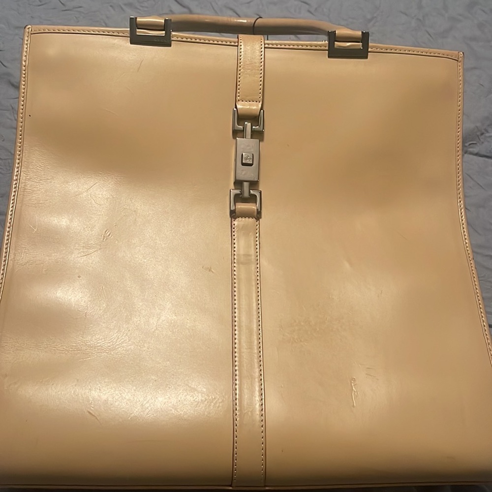 Authentic Gucci Beige Leather Tote Bag